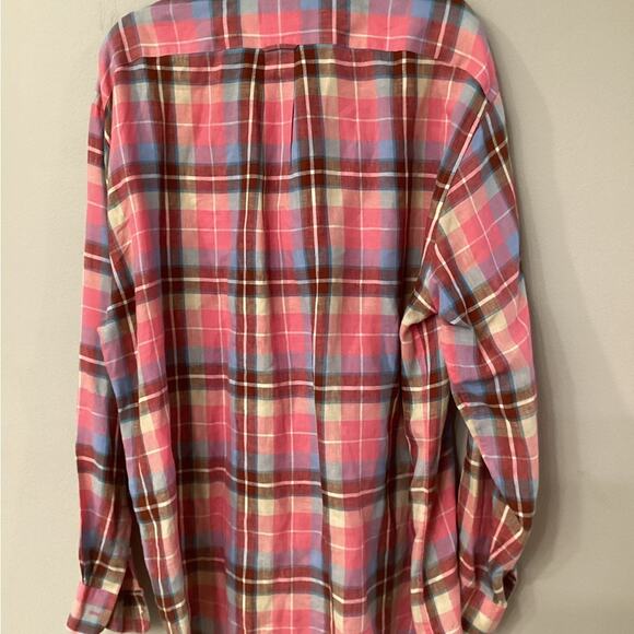 Faconnable Men’s Large Linen Pink Plaid Button Down Shirt in Preloved Condition - Picture 5 of 11